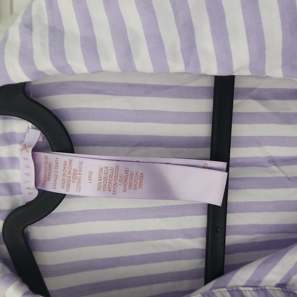 Savage X Fenty Coastal Striped Purple Woven Voile Button-Up Crop Top Large - Picture 5 of 6